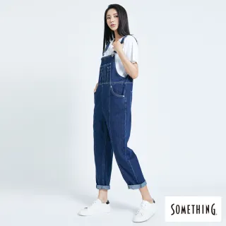 【SOMETHING】女裝 NEO FIT個性寬鬆吊帶長褲(酵洗藍)