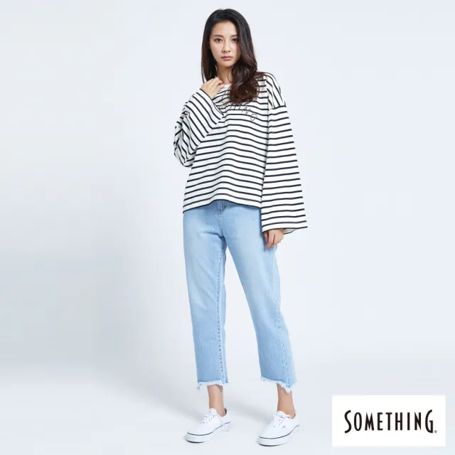 【SOMETHING】女裝 NEO FIT基本九分窄直牛仔褲(石洗藍)