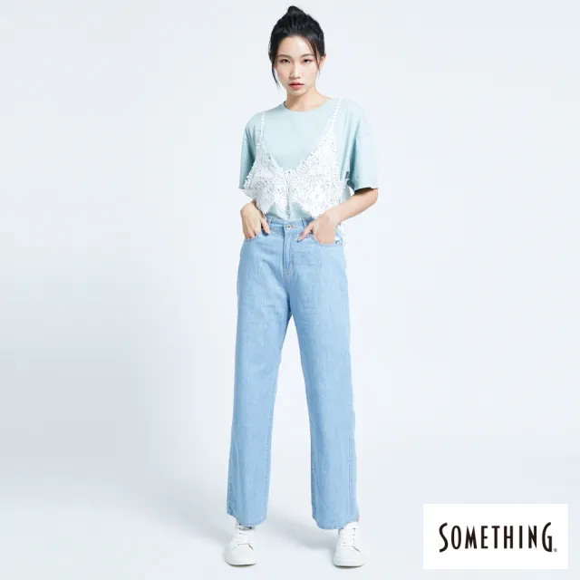 【SOMETHING】女裝 NEO FIT涼爽寬鬆直筒牛仔褲(漂淺藍)