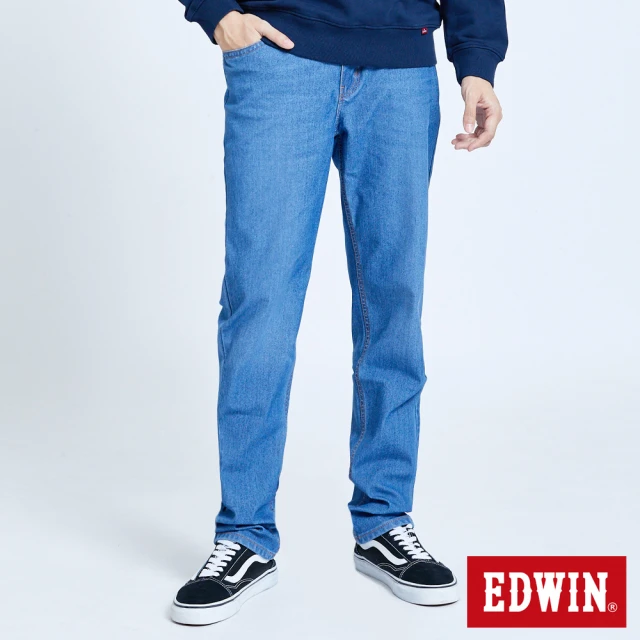 【EDWIN】男裝 大尺碼-JERSEYS迦績EJ9透氣中腰中直筒牛仔褲(重漂藍)