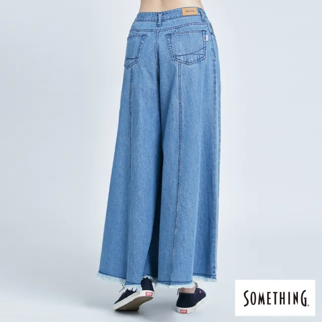 【SOMETHING】女裝 NEO FIT剪接寬版牛仔褲(拔洗藍)