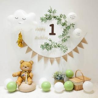 韓系森林風雲朵熊熊生日氣球組1組(韓系 派對 氣球 生日 佈置 森林系 周歲)
