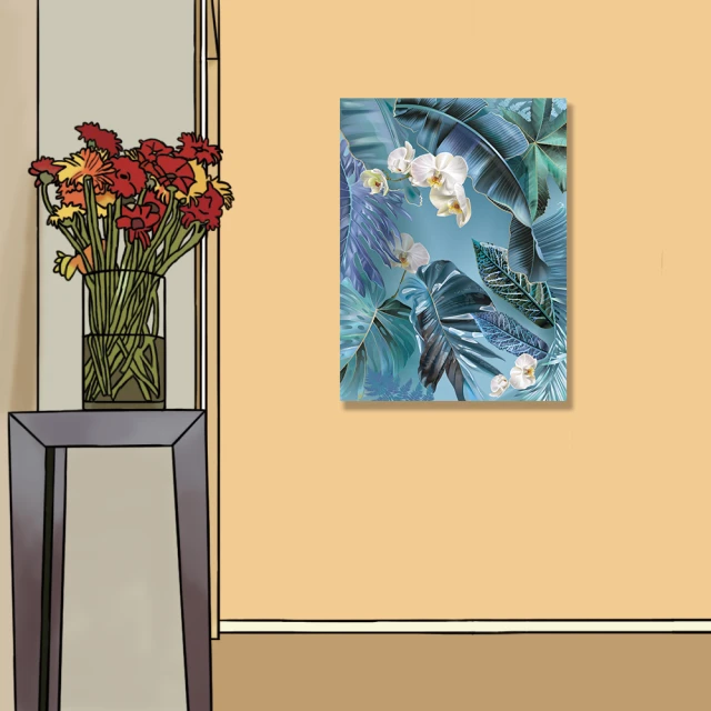 【24mama 掛畫】單聯式 油畫布 異國情調 花卉 夏天 夏威夷 蘭花 藍色 自然 無框畫-60x80cm(時尚熱帶植物01)