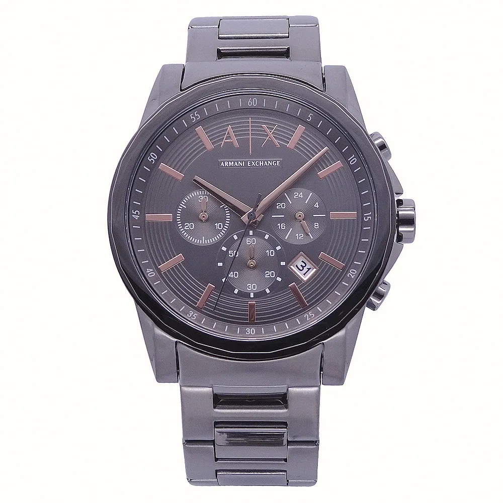 【A|X Armani Exchange】Armani Exchange 戰士風範三眼計時運動腕錶-黑灰-AX2086