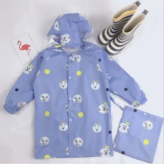 【Baby 童衣】任選 兒童安全反光條雨衣 書包位卡通印花雨衣 88857(藍色白獅)