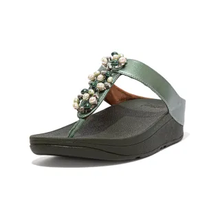 【FitFlop】FINO PEARL-CHAIN TOE-POST SANDALS 立體珠飾花圈設計夾腳涼鞋-女(海灣綠)