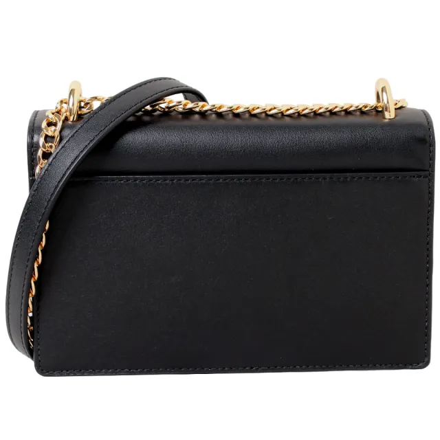 【MARC JACOBS】金色LOGO質感皮革掀蓋式斜背包(黑)