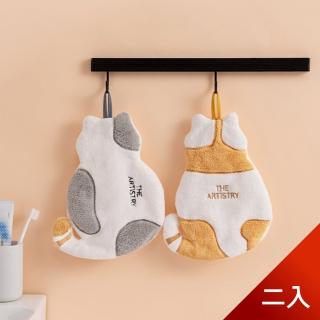 【Dagebeno荷生活】吸貓社貓咪背景珊瑚絨刺繡擦手巾 加厚棉柔超強吸水(二入)