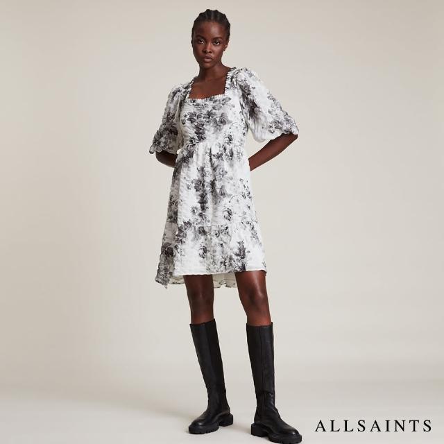 【ALLSAINTS】SAYA RIVINGTON 輕盈典雅空氣感印花洋裝-白 WD066V(常規版型)