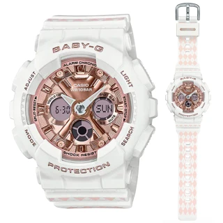 【CASIO 卡西歐】BABY-G 校園風白底經典粉紅格紋雙顯錶(BA-130SP-7A 格紋)