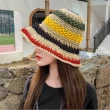 【MGSHOP】日系手工紙草編織草帽 遮陽帽 海灘帽(彩色條紋款/2色)