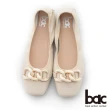 【bac】復古小方頭彩色鎖鏈平底娃娃鞋(白色)