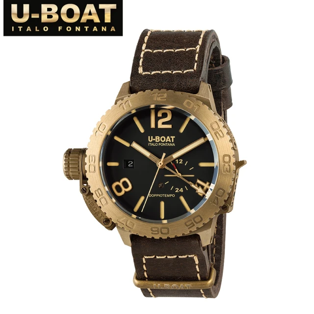 【U-Boat】9008 DOPPIOTEMPO 46 青銅兩地時間潛水機械錶 自動上鍊 46mm(台灣獨家總代理)