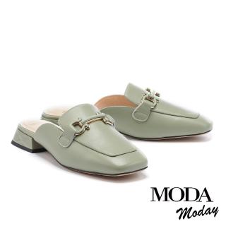【MODA Moday】韓系純色羊皮方頭低跟穆勒拖鞋(綠)