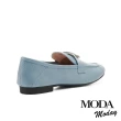 【MODA Moday】質感菱格壓紋牛皮樂福低跟鞋(藍)