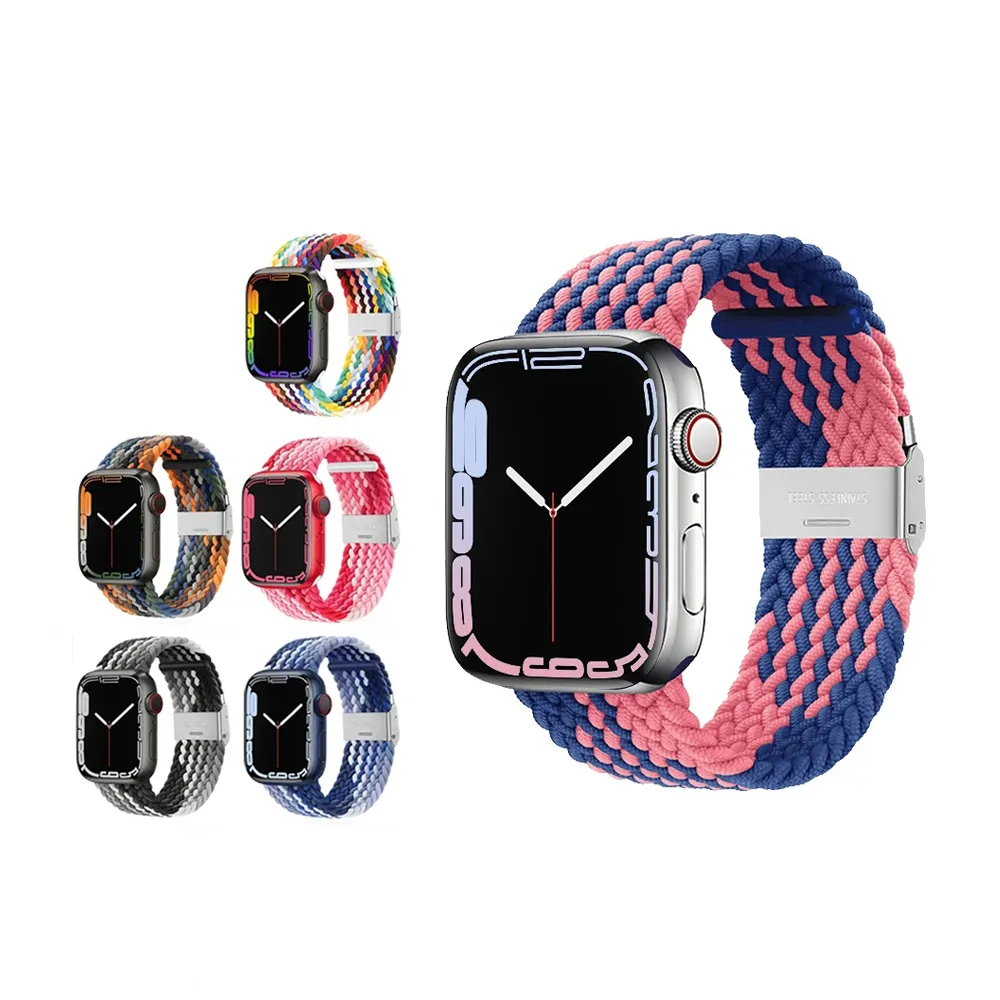 【ANTIAN】Apple Watch Ultra 2 Series 9/8/7/SE/6/5/4/ 雙色編織尼龍卡扣錶帶 38/40/41mm 42/44/45/49mm