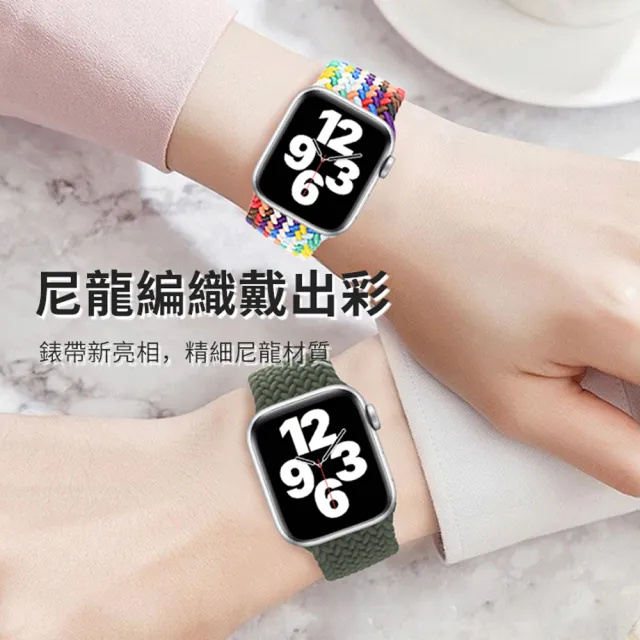 【ANTIAN】Apple Watch Ultra 2 Series 9/8/7/SE/6/5/4/ 雙色編織尼龍卡扣錶帶 38/40/41mm 42/44/45/49mm