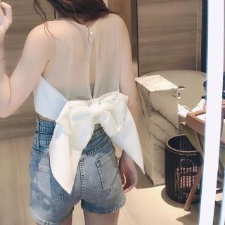 【BBHONEY】夢幻歐根紗拼接重工珍珠水鑽蝴蝶結造型上衣(網美必備款)
