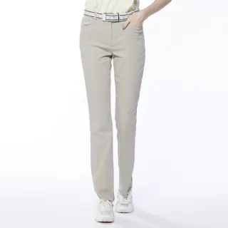 【Lynx Golf】女款日本進口布料吸汗速乾配色織帶設計窄管長褲(卡其色)