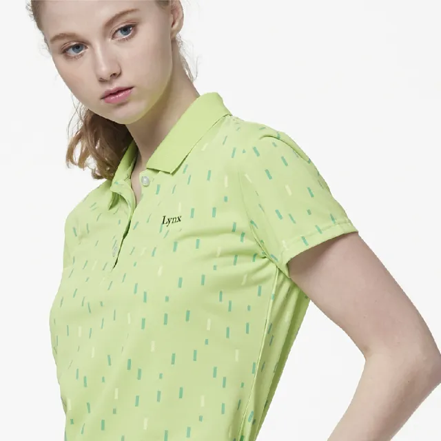 【Lynx Golf】女款吸濕排汗羅紋領直紋線條印花短袖POLO衫(果綠色)