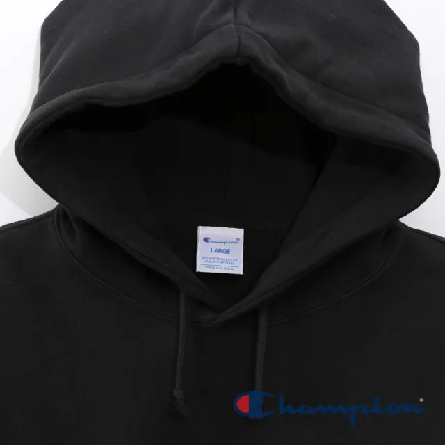 【Champion】官方直營-BASIC草寫Logo連帽長袖Tee-男(黑色)