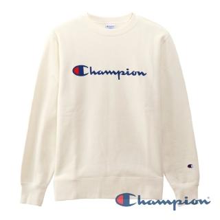【Champion】官方直營-BASIC草寫Logo內刷毛長袖大學Tee-男(白色)