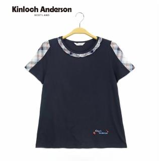 【Kinloch Anderson】圓領配格紋雪紡荷葉上衣 金安德森女裝(藏青)