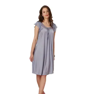 【蕾妮塔塔】彈性珍珠絲質 居家連身睡衣 台灣製造(R95001-5灰藍 柔軟觸感)