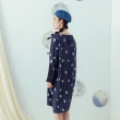 【MOSS CLUB】小物提花布抽繩-女長袖洋裝 抽繩 藍 咖(二色/版型適中/限量特降)