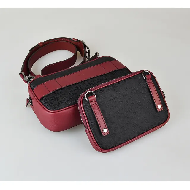 【BALLY】BALLY  Chadd印字LOGO尼龍拉鍊肩背/斜背/胸掛包(黑x紅)