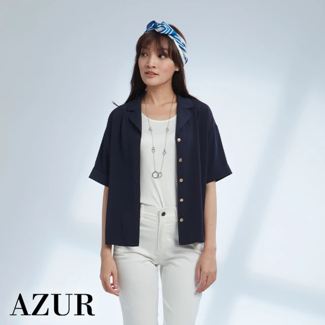【AZUR】都會率性OL素面短版襯衫-2色