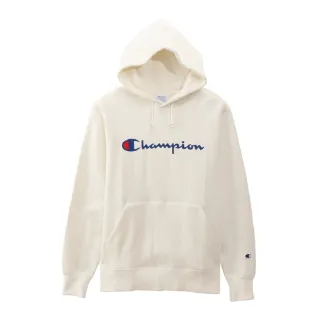 【Champion】官方直營 男款-Basic草寫Logo內刷毛連帽長袖Tee-白色(C3-Q107-020日規)