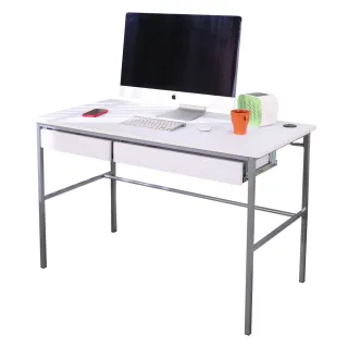 【BuyJM】MIT簡單型木紋白寬120公分雙抽屜低甲醛粗管工作桌(電腦桌)
