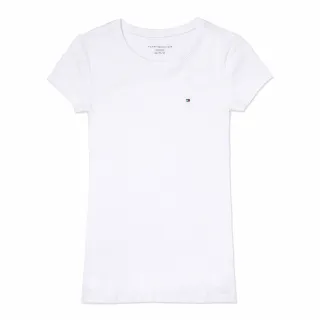【Tommy Hilfiger】TOMMY 刺繡Logo素面短袖T恤 上衣-女-白色(平輸品/爆款/必備基本款)