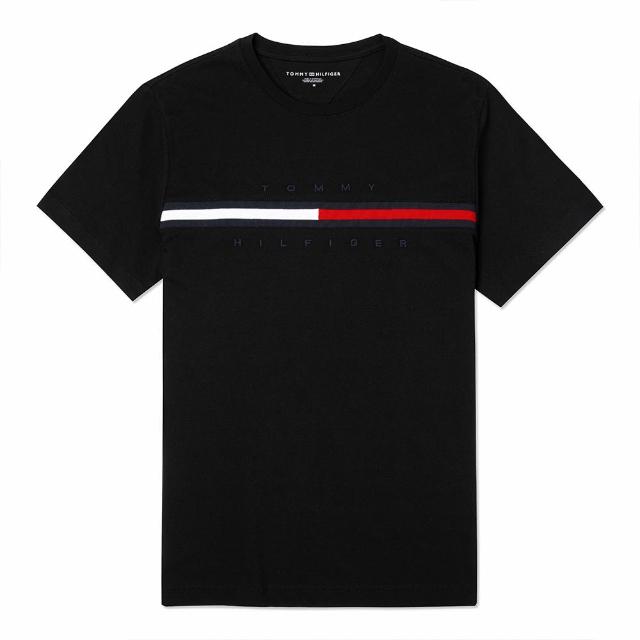 【Tommy Hilfiger】TOMMY 爆款刺繡文字Logo圖案短袖T恤 上衣-黑色(平輸品/)