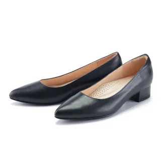 【MAGY】OL親膚真皮尖頭 女 低跟鞋(黑色)