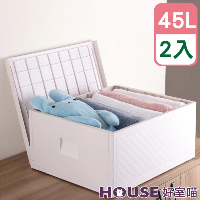 【HOUSE 好室喵】大塊頭折疊箱 45L-2入(輕巧、折疊、收納箱、可堆疊)