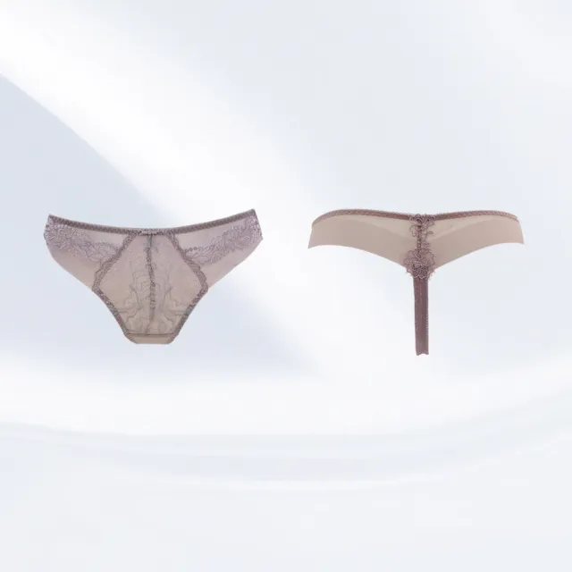 【Swear 思薇爾】珍珠花頌系列M-XL蕾絲低腰丁字褲(杏駝粉)