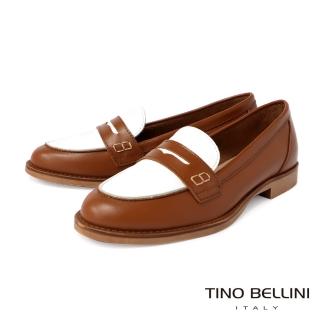 【TINO BELLINI 貝里尼】義大利進口復古撞色牛皮樂福鞋FZLO0002(棕)