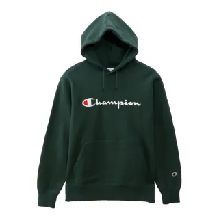 【Champion】官方直營-Basic草寫Logo內刷毛連帽長袖Tee-男(深綠色)