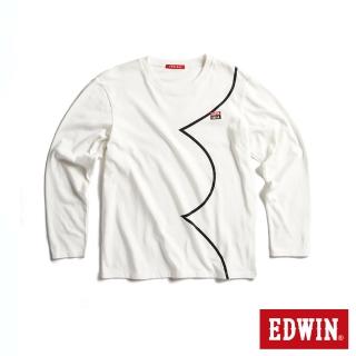 【EDWIN】男裝 BASIC印花長袖T恤(白色)