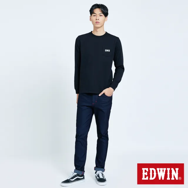 【EDWIN】男裝 口袋小LOGO長袖T恤(黑色)