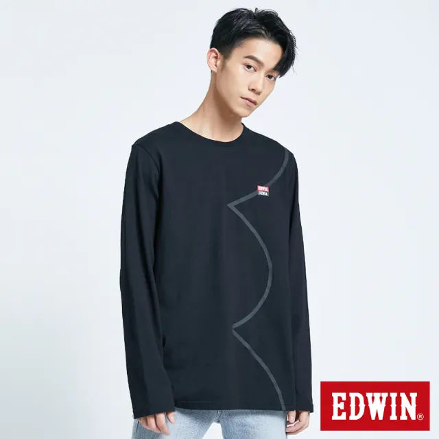 【EDWIN】男裝 BASIC印花長袖T恤(黑色)