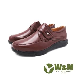 【W&M】男 真皮減壓黏帶款 厚底男皮鞋 男鞋(咖)