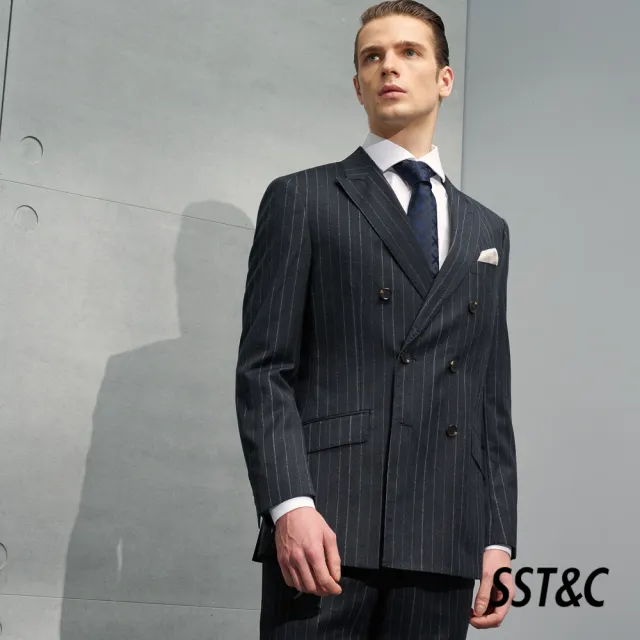 【SST&C 最後６５折】米蘭系列灰色條紋雙排扣修身西裝外套0112204002
