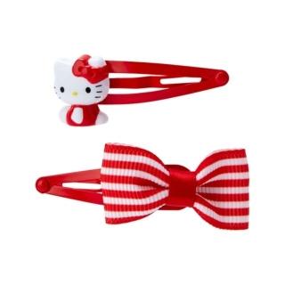 【小禮堂】Hello Kitty 造型鐵髮夾2入組 《紅蝴蝶結款》(平輸品)