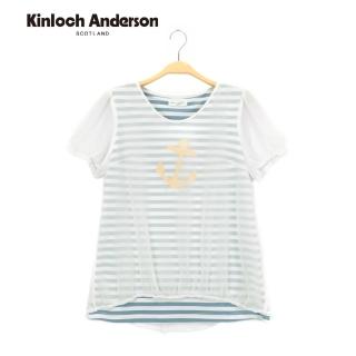 【Kinloch Anderson】條紋印花罩雪紡上衣 金安德森女裝(灰藍)