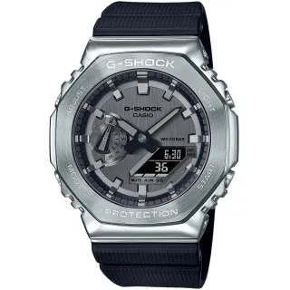 【CASIO 卡西歐】G-SHOCK 金屬時尚八角髮絲紋雙顯錶(GM-2100-1A/速)