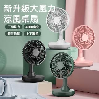 【KOKOYI】新升級USB充電搖頭款大風力超長續航三檔風力超靜音涼風桌扇(立扇 露營 手持 USB電風扇)