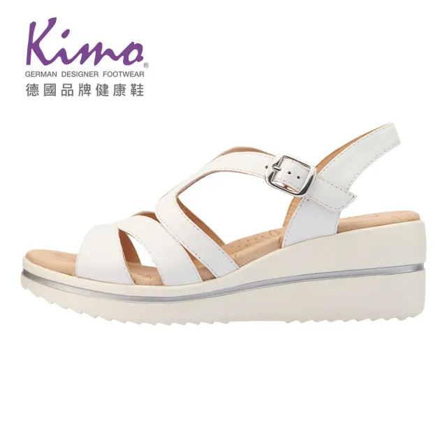 【Kimo】優雅縷空牛皮厚底繫帶涼鞋 女鞋(珊瑚白 KBASF167060)